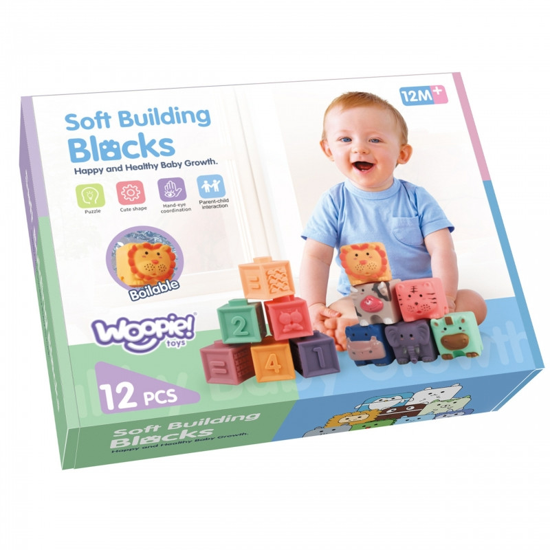 WOOPIE BABY sensoriniai blokai Squeeze Puzzle Sound Learning to Count 12 vnt.
