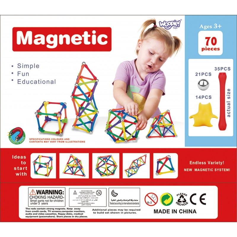 WOOPIE Magnetiniai statybiniai blokai Kūrybinė dėlionė 70 vnt.