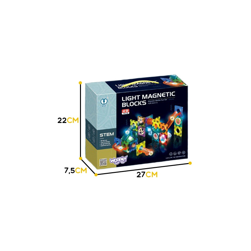 WOOPIE Klocki Magnetyczne Tor Kulkowy Świetlny 49 el.