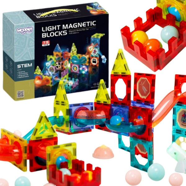 WOOPIE magnetiniai blokai Light Ball Track 75 vnt. WOOPIE magnetiniai blokai Light Ball Track 75 vnt.