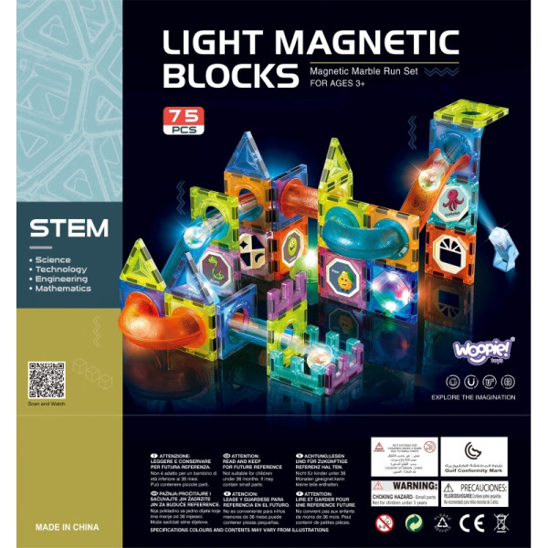 WOOPIE magnetiniai blokai Light Ball Track 75 vnt. WOOPIE magnetiniai blokai Light Ball Track 75 vnt.
