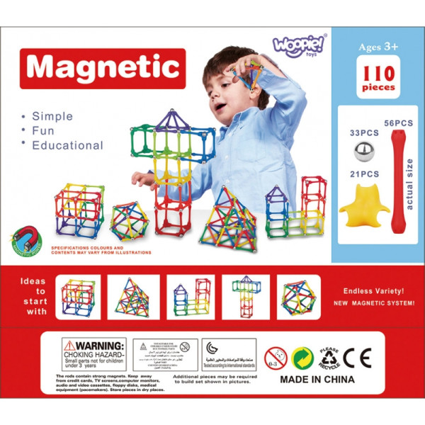 WOOPIE Magnetiniai statybiniai blokai Kūrybinė dėlionė 110 vnt. WOOPIE Magnetiniai statybiniai blokai Kūrybinė dėlionė 110 vnt.