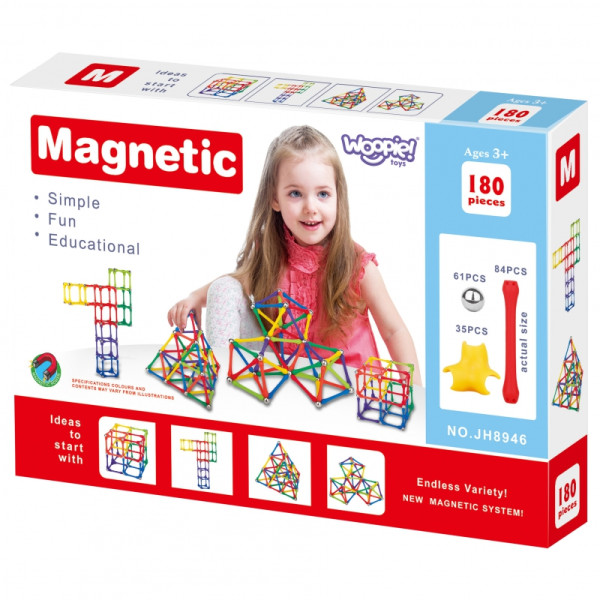 WOOPIE Magnetiniai statybiniai blokai Kūrybinė dėlionė 180 vnt. WOOPIE Magnetiniai statybiniai blokai Kūrybinė dėlionė 180 vnt.