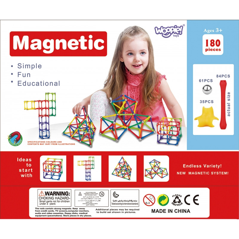 WOOPIE Magnetiniai statybiniai blokai Kūrybinė dėlionė 180 vnt.
