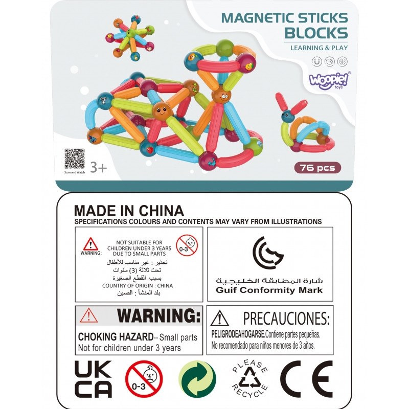 WOOPIE Magnetic Educational Building Blocks 76 pcs.