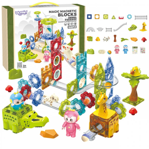 WOOPIE magnetiniai blokai Animal Paradise kamuoliukų takelis 104 vnt. WOOPIE magnetiniai blokai Animal Paradise kamuoliukų takelis 104 vnt.