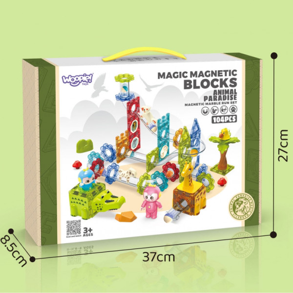 WOOPIE magnetiniai blokai Animal Paradise kamuoliukų takelis 104 vnt. WOOPIE magnetiniai blokai Animal Paradise kamuoliukų takelis 104 vnt.