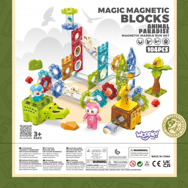 WOOPIE magnetiniai blokai Animal Paradise kamuoliukų takelis 104 vnt. WOOPIE magnetiniai blokai Animal Paradise kamuoliukų takelis 104 vnt.