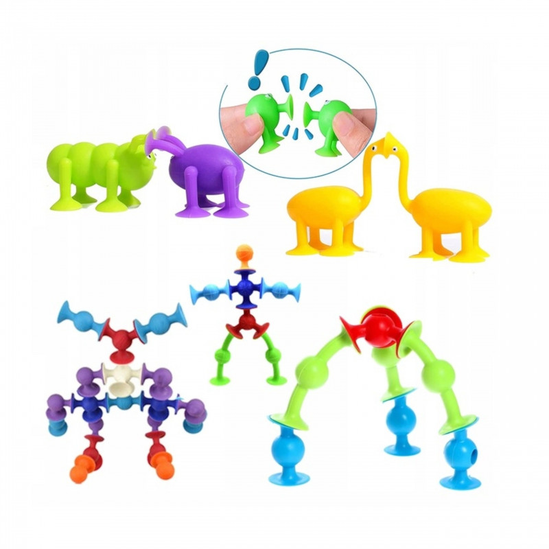 WOOPIE statybiniai blokai su siurbtukais - Wacky Pets