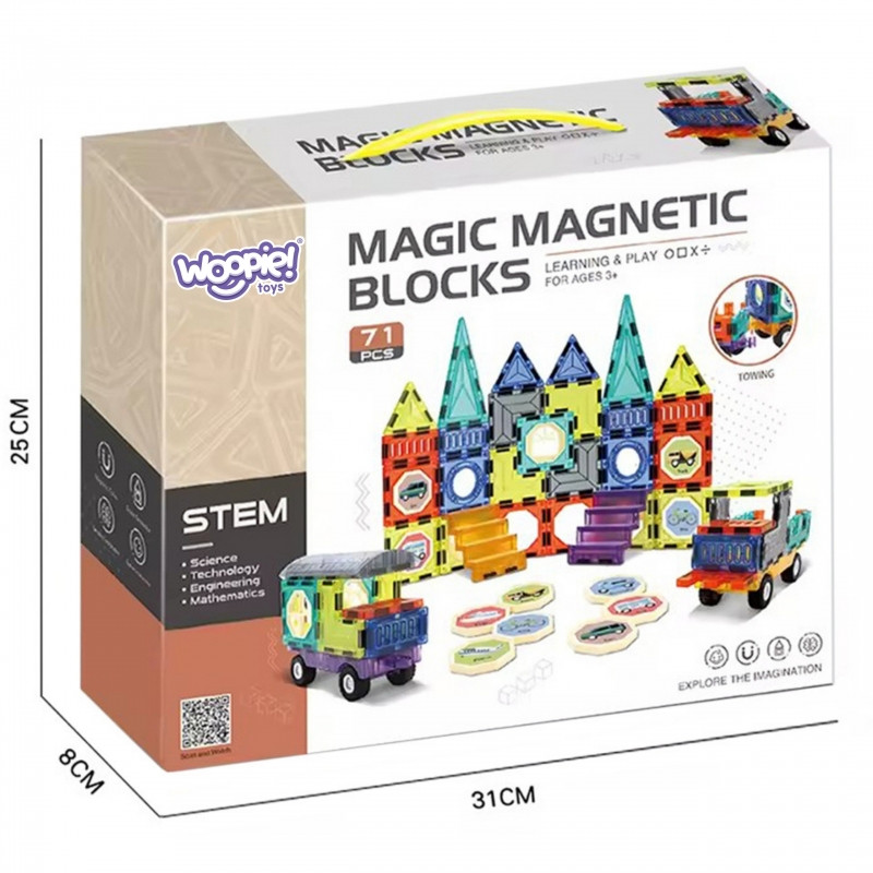 WOOPIE magnetiniai blokai 3D rinkinys spynos transporto priemonėms 71vnt.