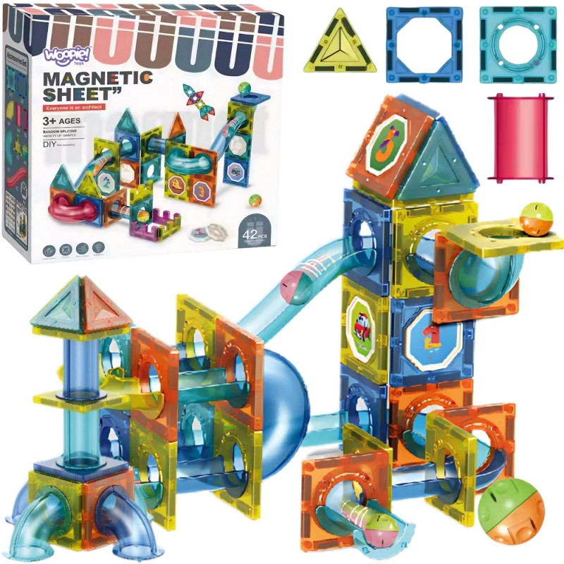 WOOPIE Magnetic Building Blocks 3D mokomasis kamuoliukų takelio rinkinys 42 vnt.
