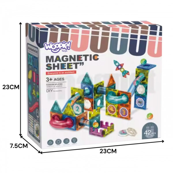 WOOPIE Magnetic Building Blocks 3D mokomasis kamuoliukų takelio rinkinys 42 vnt. WOOPIE Magnetic Building Blocks 3D mokomasis kamuoliukų takelio rinkinys 42 vnt.