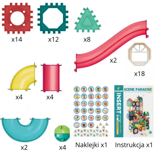 WOOPIE Building Blocks 3D mokomasis kamuoliukų takelio rinkinys 68vnt. WOOPIE Building Blocks 3D mokomasis kamuoliukų takelio rinkinys 68vnt.