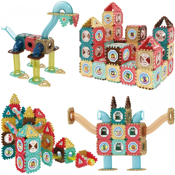 WOOPIE Building Blocks 3D mokomasis kamuoliukų takelio rinkinys 128vnt. WOOPIE Building Blocks 3D mokomasis kamuoliukų takelio rinkinys 128vnt.