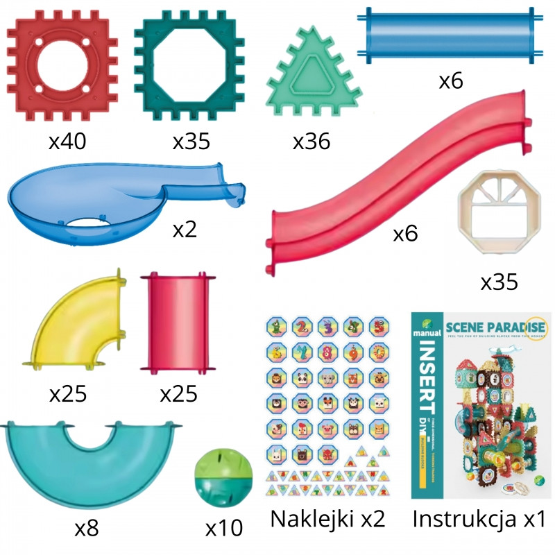 WOOPIE Building Blocks 3D mokomasis kamuoliukų takelio rinkinys 228vnt.