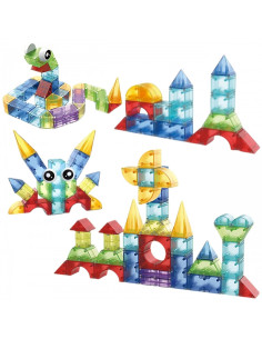 WOOPIE Magnetinių statybinių blokų kubeliai 3D edukacinis rinkinys 63 vnt. 2