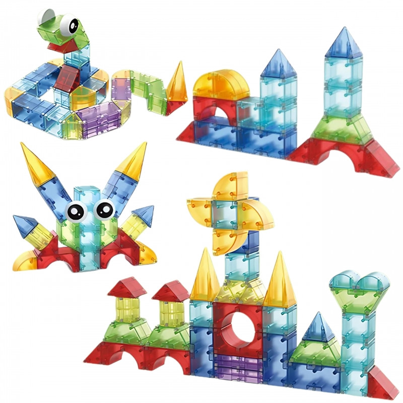 WOOPIE Magnetinių statybinių blokų kubeliai 3D edukacinis rinkinys 63 vnt.