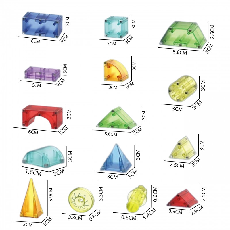 WOOPIE Magnetinių statybinių blokų kubeliai 3D edukacinis rinkinys 63 vnt.