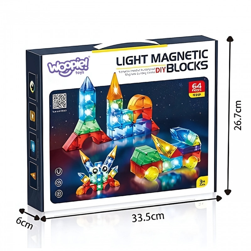 WOOPIE Magnetinių statybinių blokų kubeliai 3D edukacinis rinkinys 63 vnt.