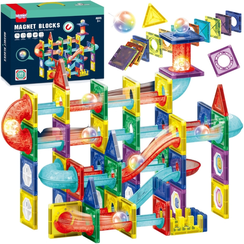WOOPIE statybiniai magnetiniai blokai 3D mokomasis LED rutulinis takelis 105el.