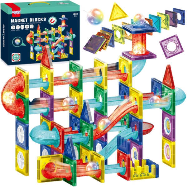 WOOPIE statybiniai magnetiniai blokai 3D mokomasis LED rutulinis takelis 105el. WOOPIE statybiniai magnetiniai blokai 3D mokomasis LED rutulinis takelis 105el.