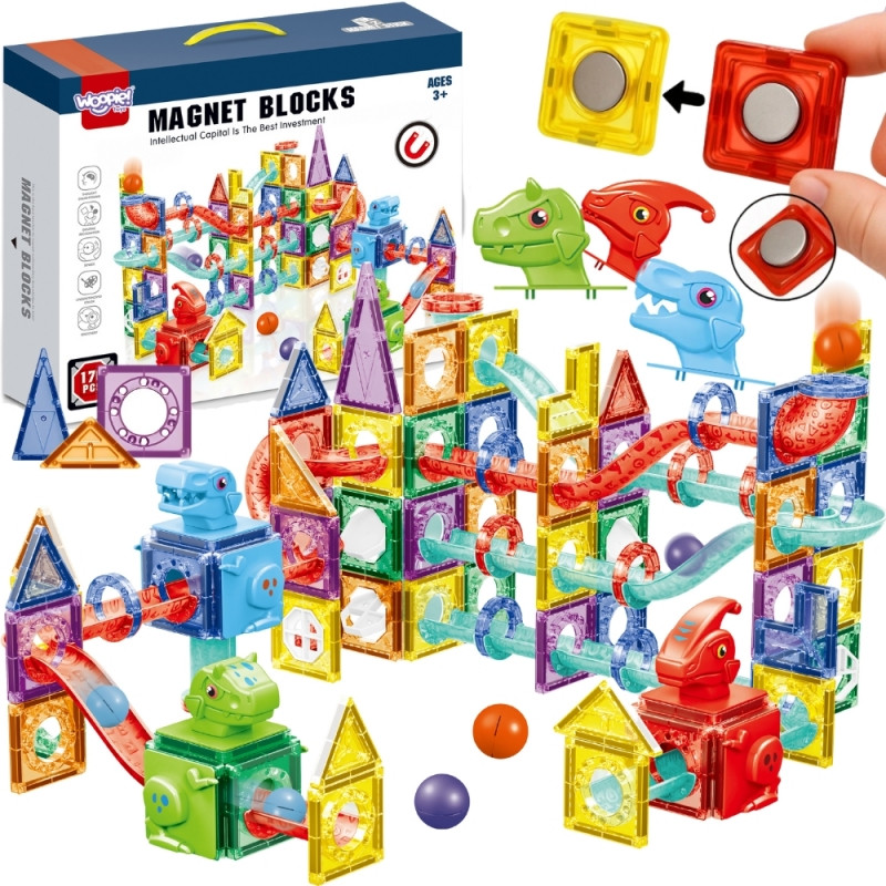 WOOPIE magnetiniai statybiniai blokai 3D mokomasis kamuoliukų takelis rinkinys 170el.