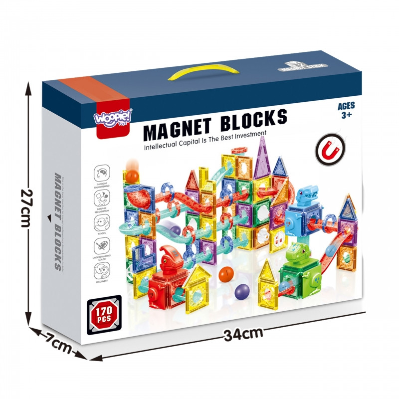 WOOPIE magnetiniai statybiniai blokai 3D mokomasis kamuoliukų takelis rinkinys 170el.