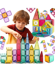 WOOPIE Magnetiniai statybiniai blokai 3D edukacinis rinkinys pilies transporto priemonėms110vnt.