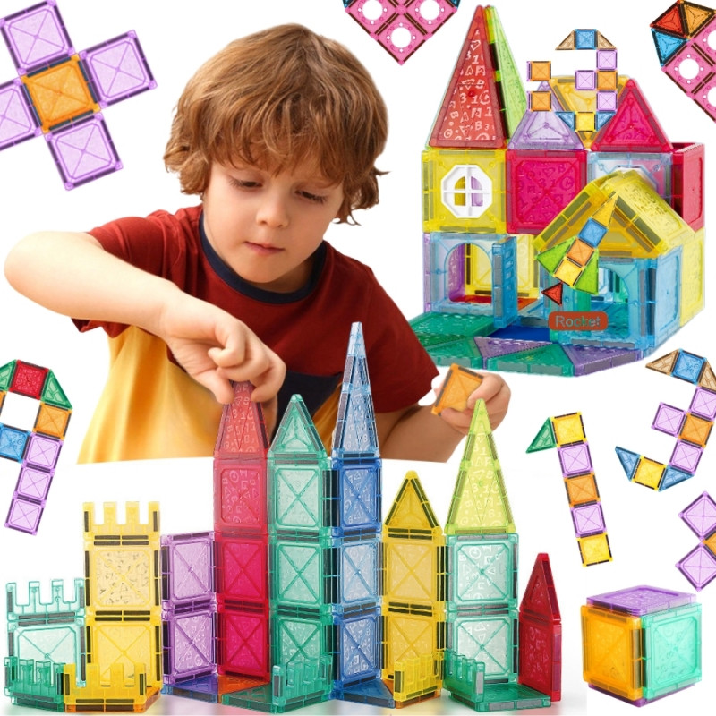 WOOPIE Magnetiniai statybiniai blokai 3D edukacinis rinkinys pilies transporto priemonėms110vnt.