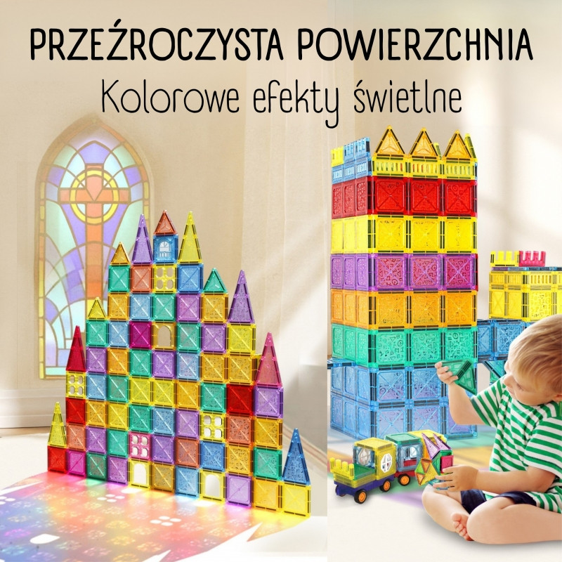 WOOPIE Magnetiniai statybiniai blokai 3D edukacinis rinkinys pilies transporto priemonėms110vnt.