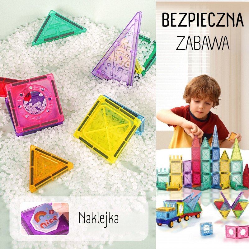 WOOPIE Magnetiniai statybiniai blokai 3D edukacinis rinkinys pilies transporto priemonėms110vnt.