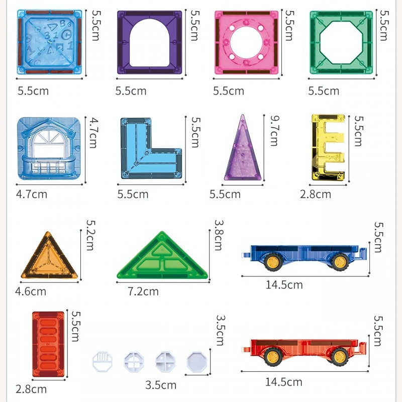 WOOPIE Magnetiniai statybiniai blokai 3D edukacinis rinkinys pilies transporto priemonėms110vnt.