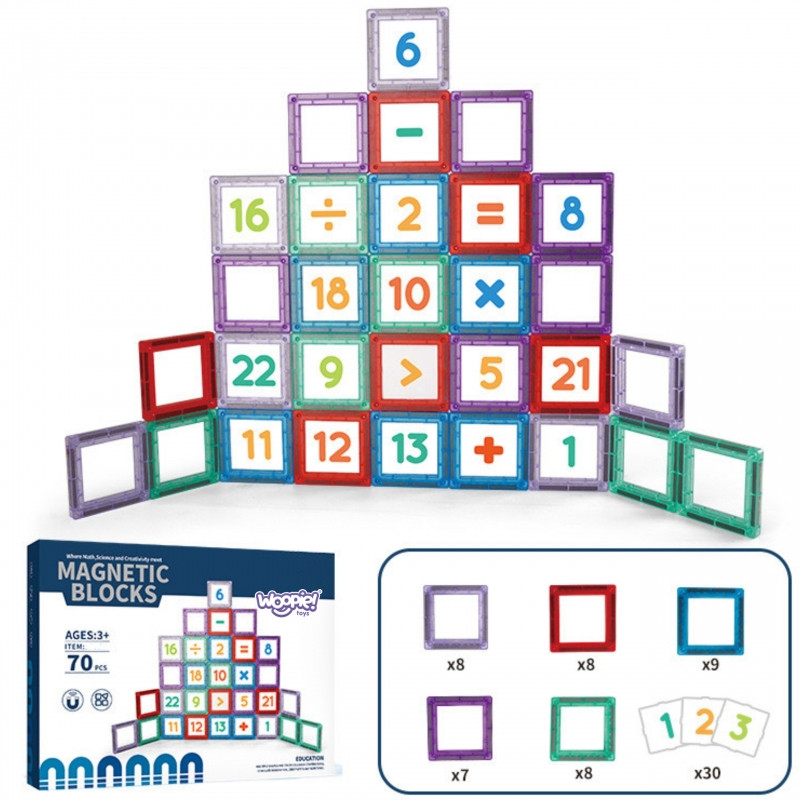 WOOPIE Magnetiniai statybiniai blokai 3D edukacinis rinkinys Mokymasis skaičiuoti 70 vnt.
