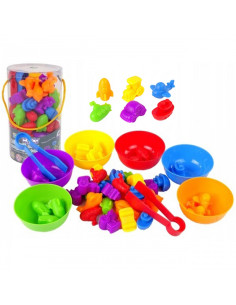 WOOPIE Montessori Edukacinis žaidimas Spalvų rūšiavimo transporto priemonės 44 vnt.