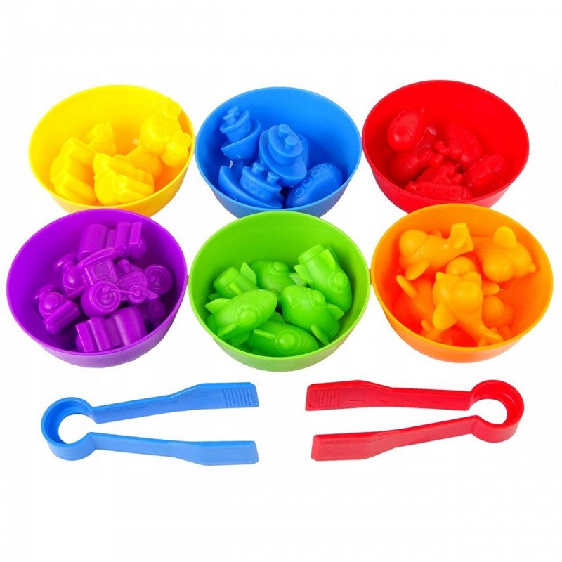 WOOPIE Montessori Edukacinis žaidimas Spalvų rūšiavimo transporto priemonės 44 vnt.