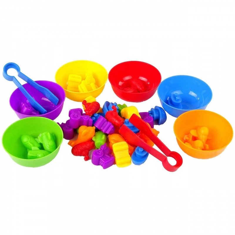 WOOPIE Montessori Edukacinis žaidimas Spalvų rūšiavimo transporto priemonės 44 vnt.