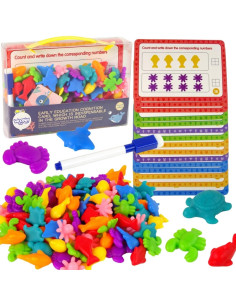 WOOPIE Montessori edukacinis rinkinys Mokymasis skaičiuoti Spalvų rūšiavimo įrankis Sea Land 111 vnt.