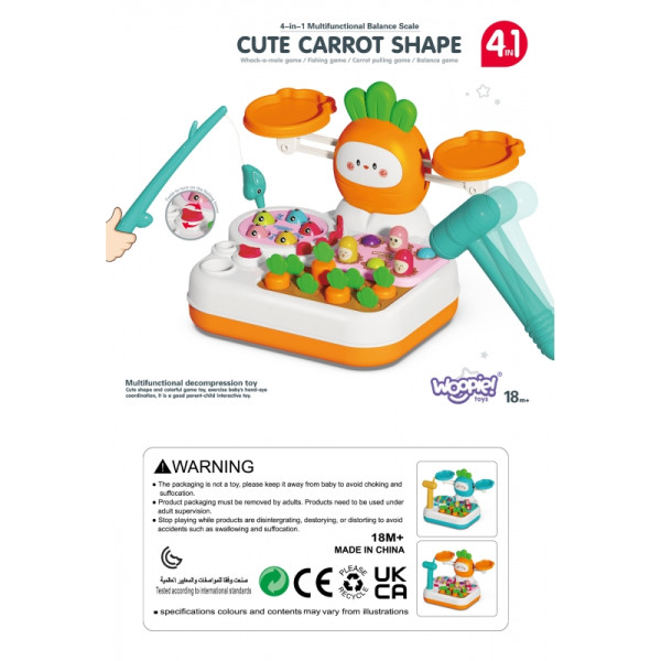 WOOPIE MONTESSORI Žaidimas 4in1 "Cute Carrot Shape"