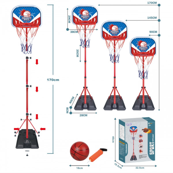 WOOPIE laisvai pastatomas krepšinio rinkinys, reguliuojamas aukštis 90-170cm + kamuolys WOOPIE laisvai pastatomas krepšinio rinkinys, reguliuojamas aukštis 90-170cm + kamuolys
