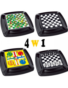 WOOPIE 4in1 stalo žaidimų rinkinys šaškės, šachmatai, kinų, kopėčios ir gyvatės 2