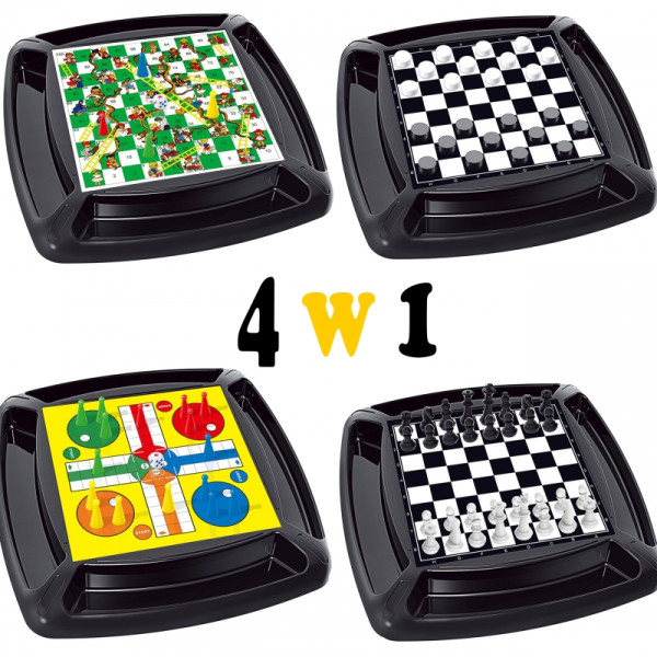 WOOPIE 4in1 stalo žaidimų rinkinys šaškės, šachmatai, kinų, kopėčios ir gyvatės WOOPIE 4in1 stalo žaidimų rinkinys šaškės, šachmatai, kinų, kopėčios ir gyvatės