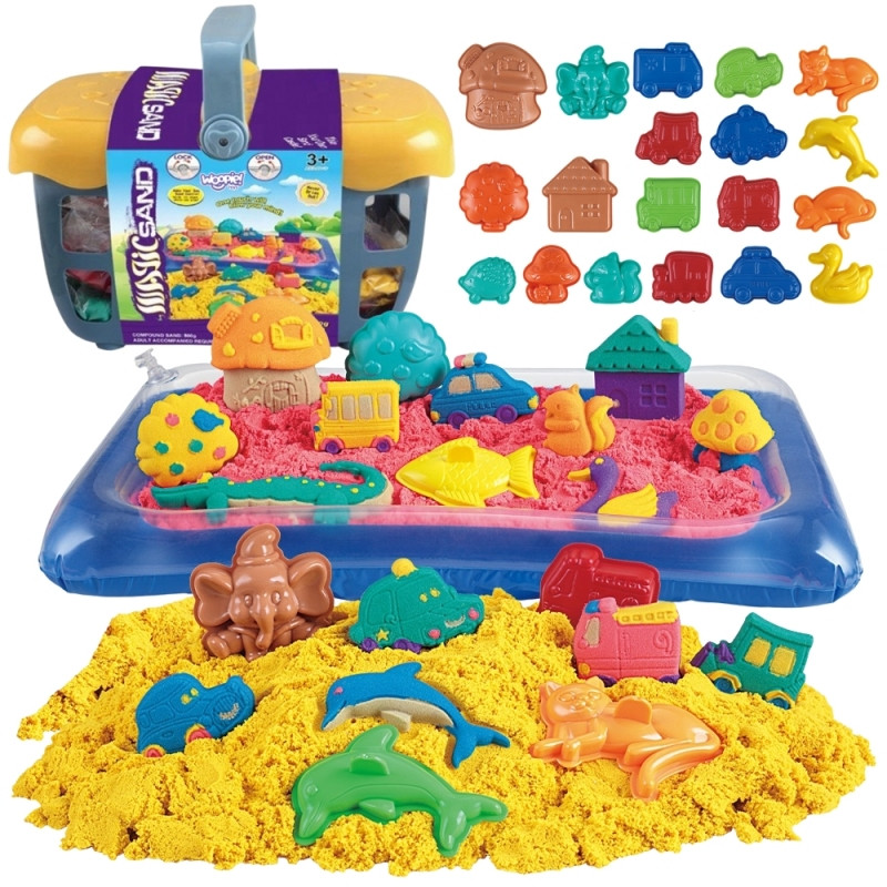 WOOPIE kinetinis smėlis 0,8 kg rinkinys krepšelyje su formomis + /