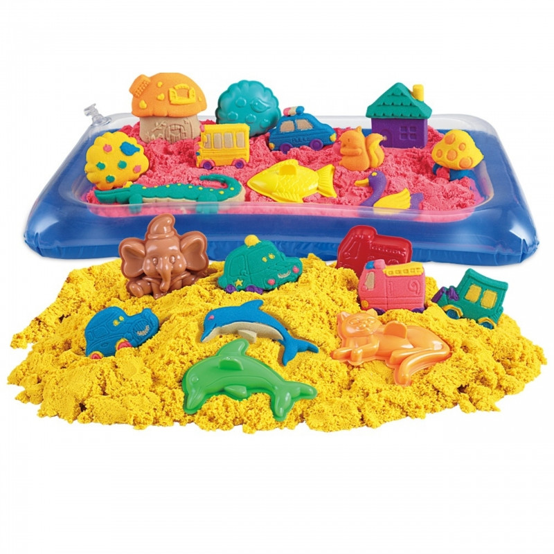 WOOPIE kinetinis smėlis 0,8 kg rinkinys krepšelyje su formomis + /