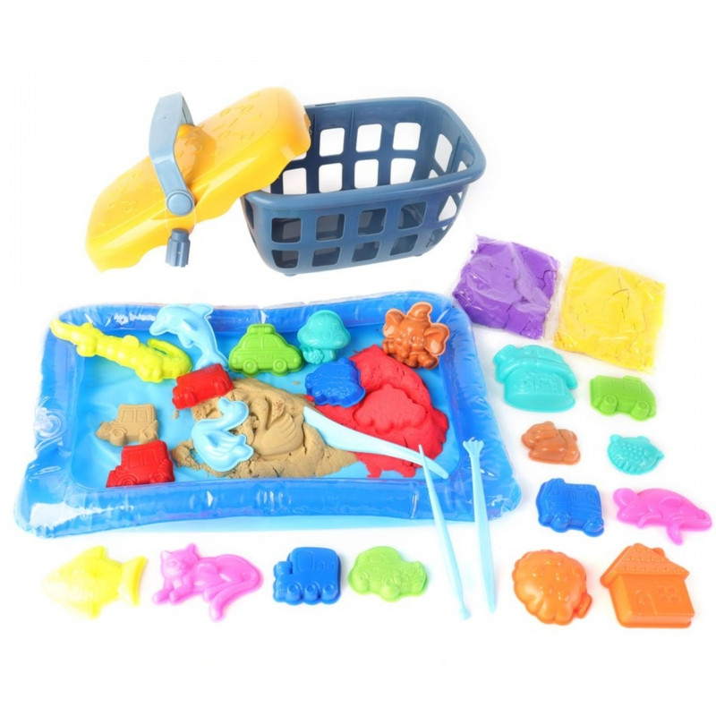 WOOPIE kinetinis smėlis 0,8 kg rinkinys krepšelyje su formomis + /
