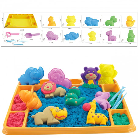 WOOPIE Kinetic Sand 1.2 kg XL ZOO rinkinys kavos staliukas su formelėmis WOOPIE Kinetic Sand 1.2 kg XL ZOO rinkinys kavos staliukas su formelėmis