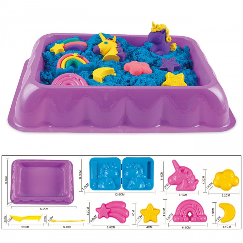 WOOPIE Kinetic Sand 0.6 kg vienaragio stalo komplektas su formelėmis
