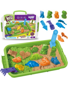 WOOPIE Kinetic Sand 1,5 kg rinkinys XXL ZOO Safari stalas su formelėmis