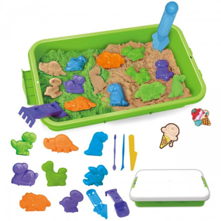 WOOPIE Kinetic Sand 1,5 kg rinkinys XXL ZOO Safari stalas su formelėmis WOOPIE Kinetic Sand 1,5 kg rinkinys XXL ZOO Safari stalas su formelėmis