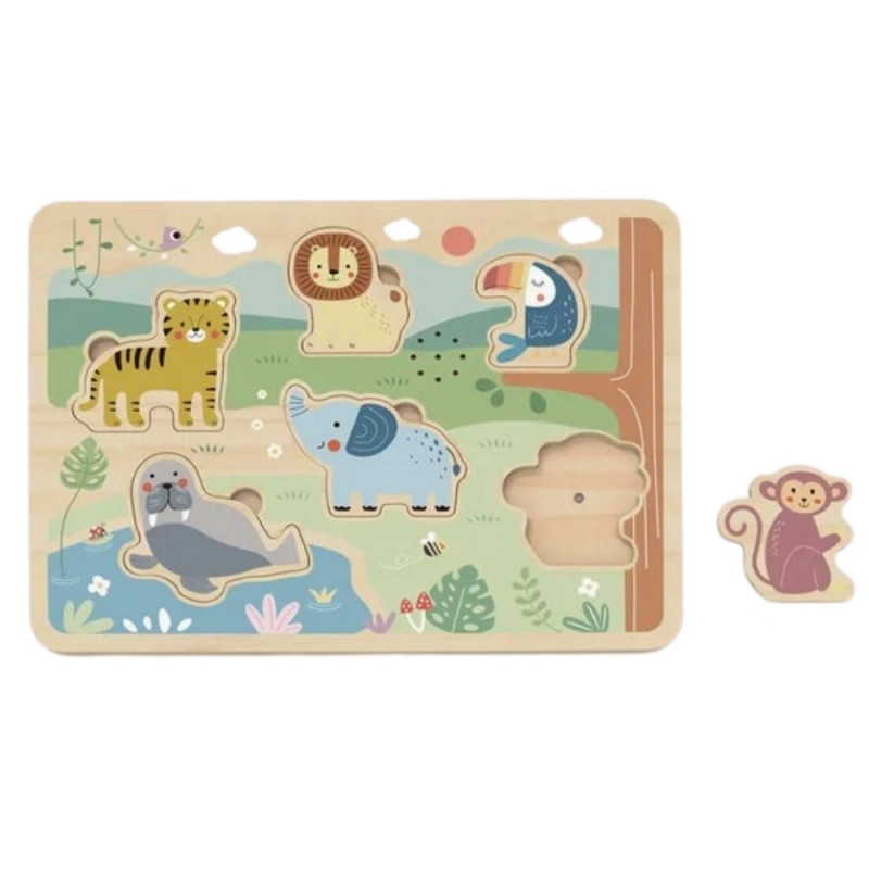 TOOKY TOY medinė interaktyvi gyvūnų dėlionė