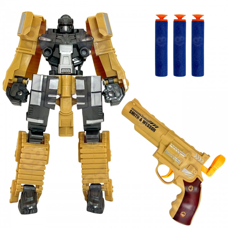 WOOPIE 3in1 transformuojantis roboto tanko ir smiginio paleidimo rinkinys rudas